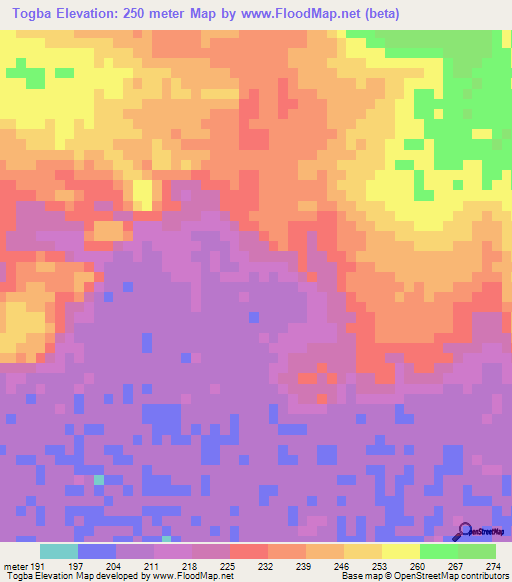 Togba,Mauritania Elevation Map