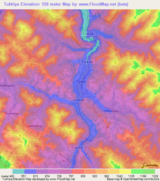 Tukhlya,Ukraine Elevation Map