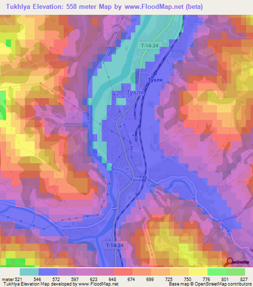 Tukhlya,Ukraine Elevation Map