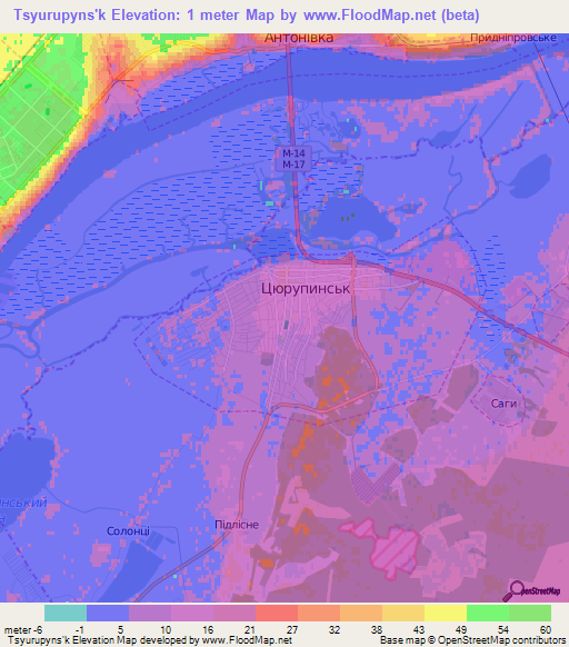 Tsyurupyns'k,Ukraine Elevation Map