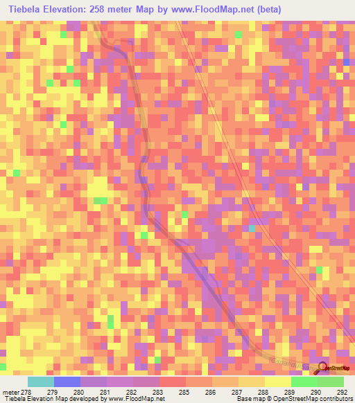 Tiebela,Mali Elevation Map