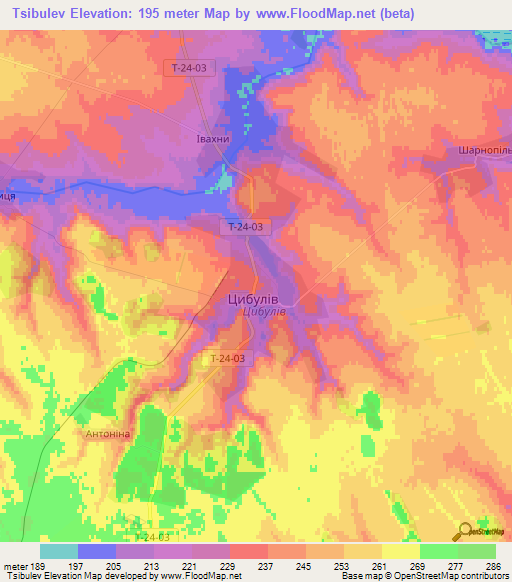 Tsibulev,Ukraine Elevation Map