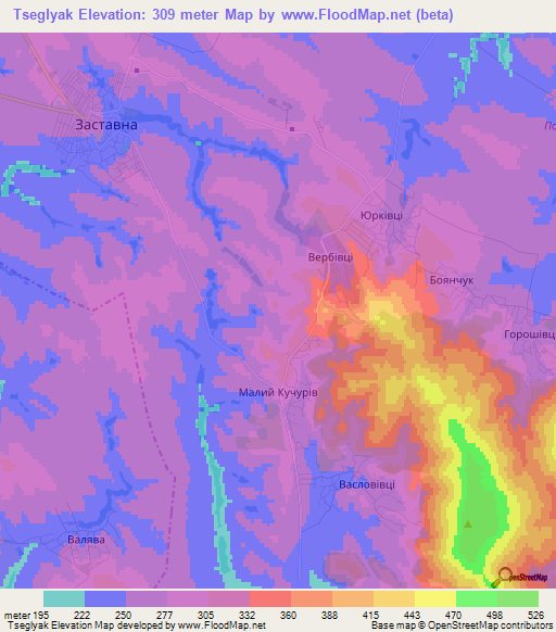 Tseglyak,Ukraine Elevation Map