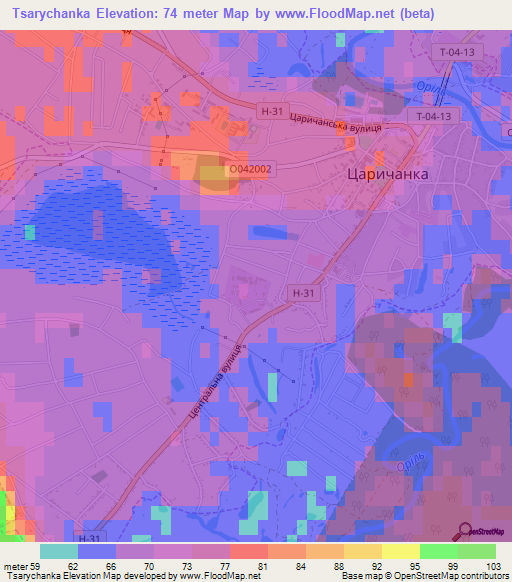Tsarychanka,Ukraine Elevation Map