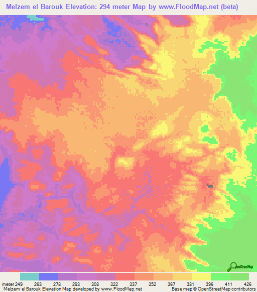 Melzem el Barouk,Mauritania Elevation Map
