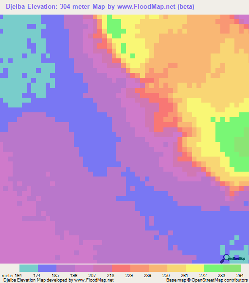 Djelba,Mauritania Elevation Map