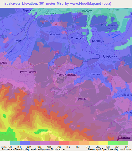 Truskavets,Ukraine Elevation Map