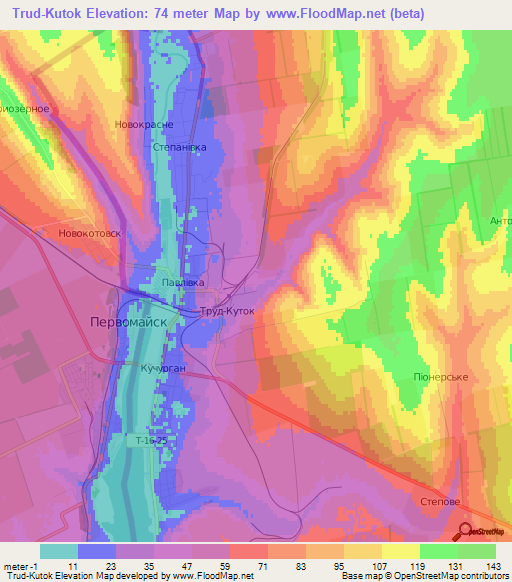 Trud-Kutok,Ukraine Elevation Map