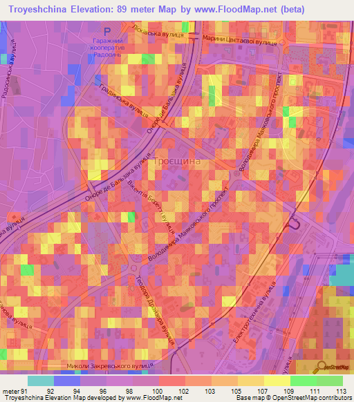 Troyeshchina,Ukraine Elevation Map