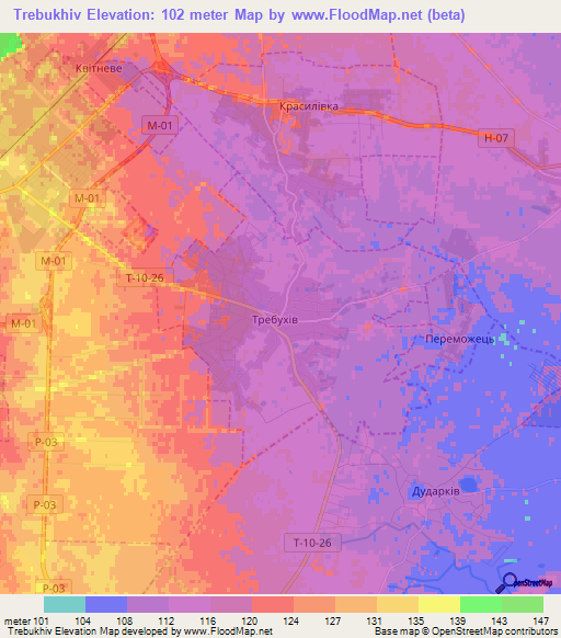 Trebukhiv,Ukraine Elevation Map