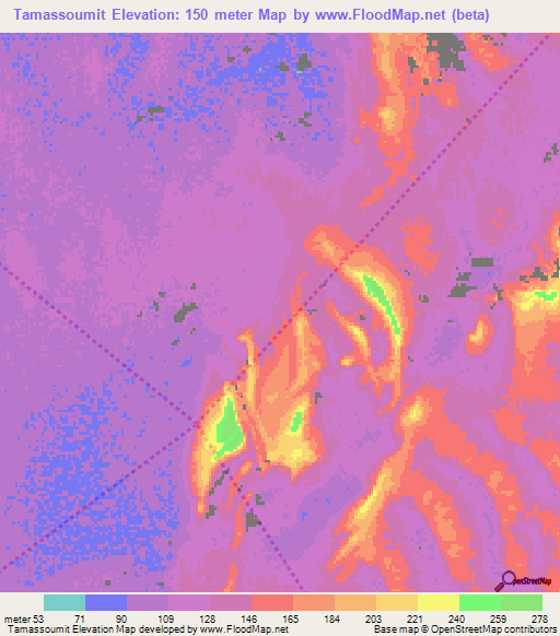 Tamassoumit,Mauritania Elevation Map
