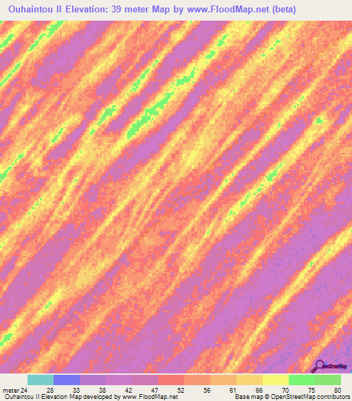 Ouhaintou II,Mauritania Elevation Map