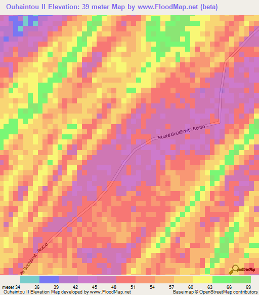 Ouhaintou II,Mauritania Elevation Map
