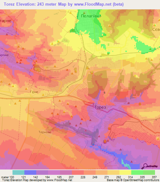 Torez,Ukraine Elevation Map