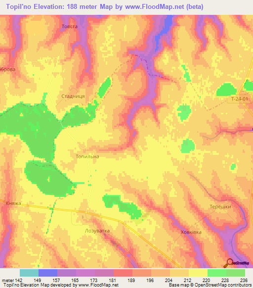 Topil'no,Ukraine Elevation Map