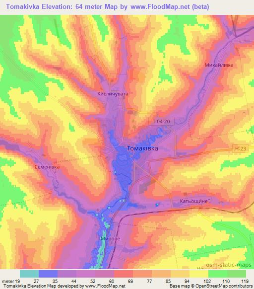 Tomakivka,Ukraine Elevation Map