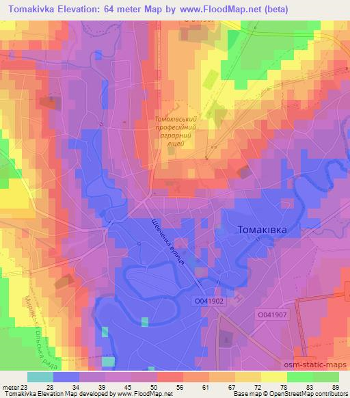 Tomakivka,Ukraine Elevation Map