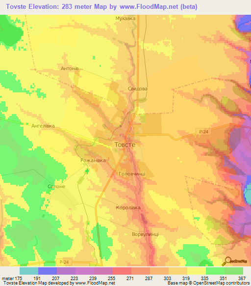 Tovste,Ukraine Elevation Map