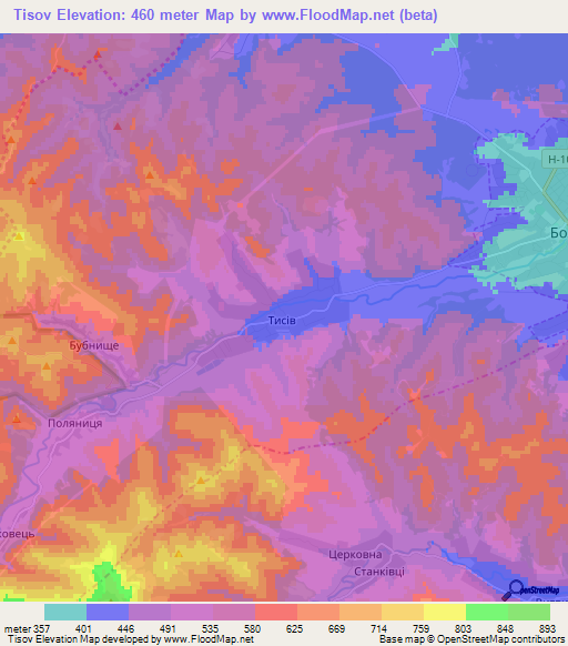 Tisov,Ukraine Elevation Map