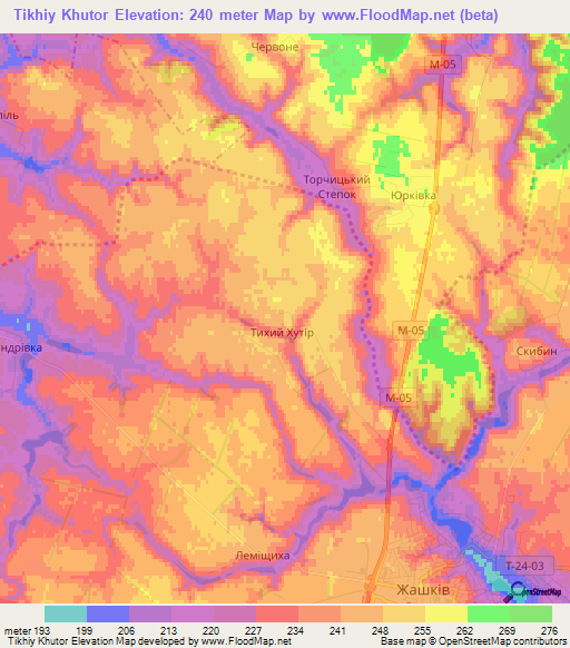 Tikhiy Khutor,Ukraine Elevation Map