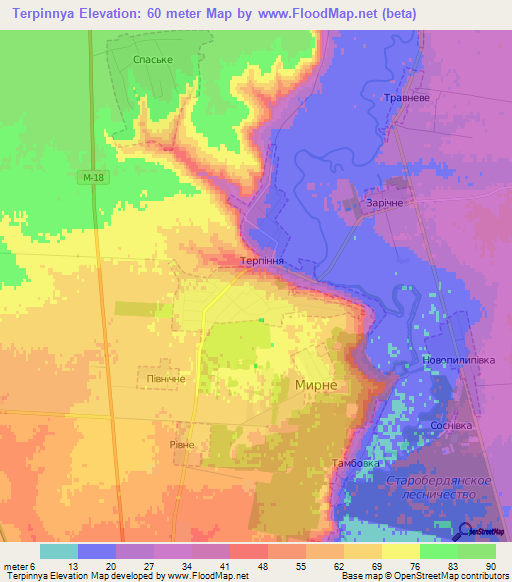Terpinnya,Ukraine Elevation Map