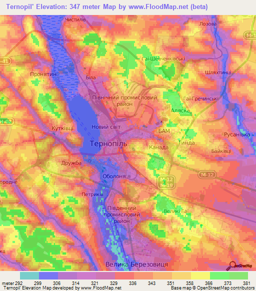 Ternopil',Ukraine Elevation Map