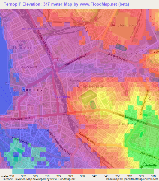 Ternopil',Ukraine Elevation Map