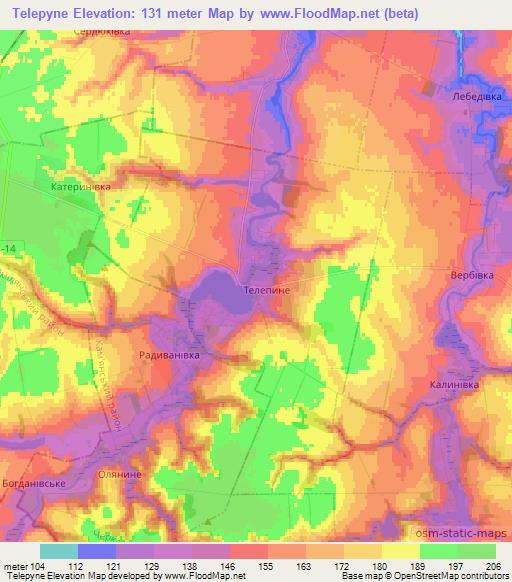 Telepyne,Ukraine Elevation Map