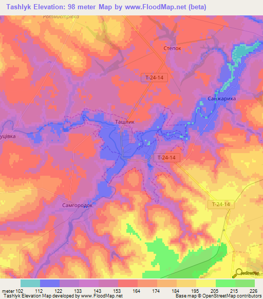 Tashlyk,Ukraine Elevation Map