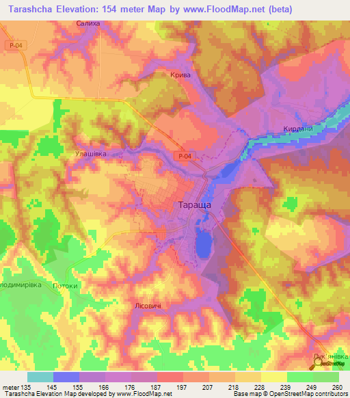 Tarashcha,Ukraine Elevation Map