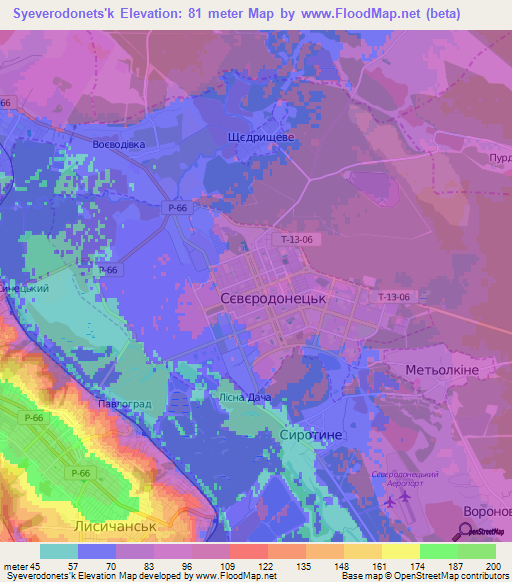 Syeverodonets'k,Ukraine Elevation Map