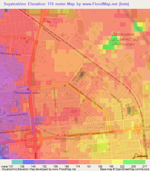 Svyatoshino,Ukraine Elevation Map