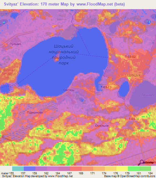 Svityaz',Ukraine Elevation Map