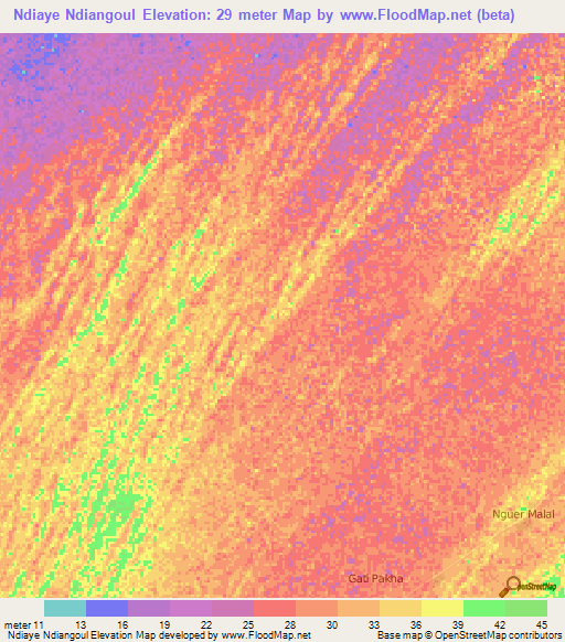 Ndiaye Ndiangoul,Senegal Elevation Map