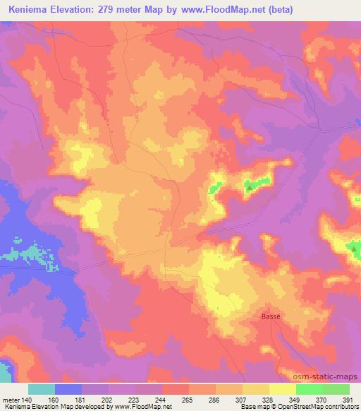 Keniema,Mali Elevation Map