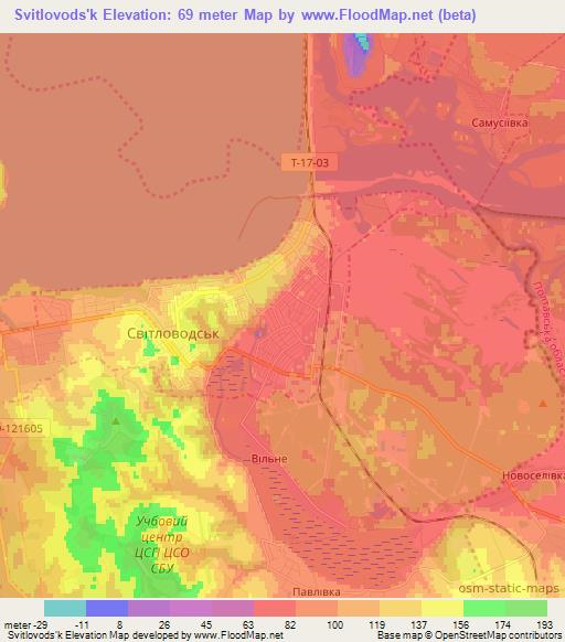 Svitlovods'k,Ukraine Elevation Map