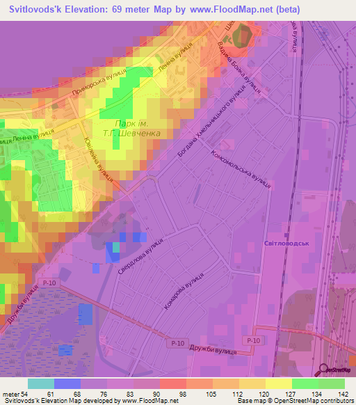 Svitlovods'k,Ukraine Elevation Map