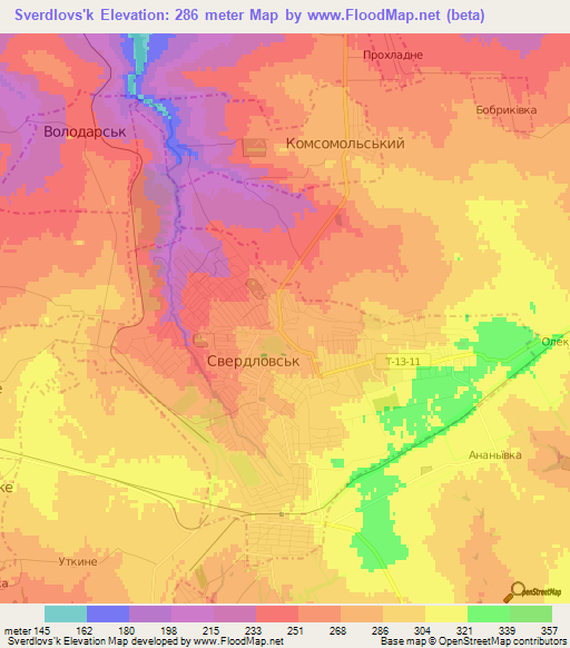 Sverdlovs'k,Ukraine Elevation Map