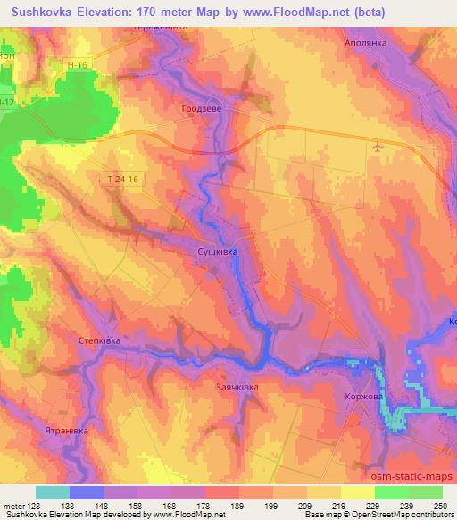 Sushkovka,Ukraine Elevation Map