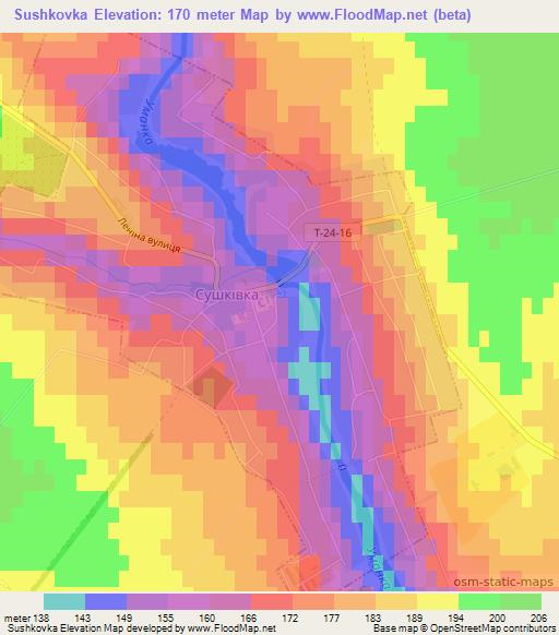 Sushkovka,Ukraine Elevation Map