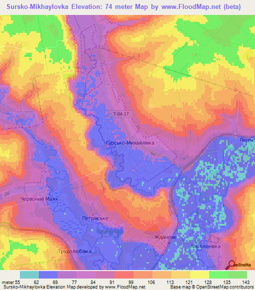 Sursko-Mikhaylovka,Ukraine Elevation Map