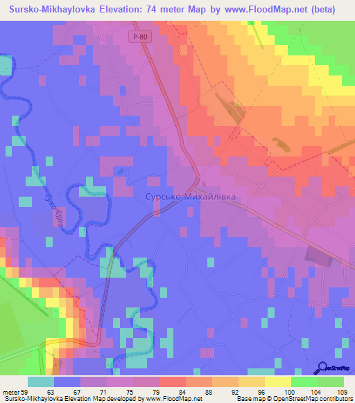 Sursko-Mikhaylovka,Ukraine Elevation Map