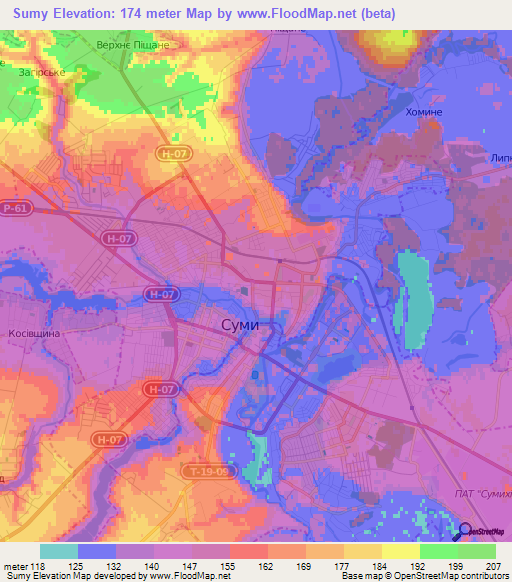Sumy,Ukraine Elevation Map