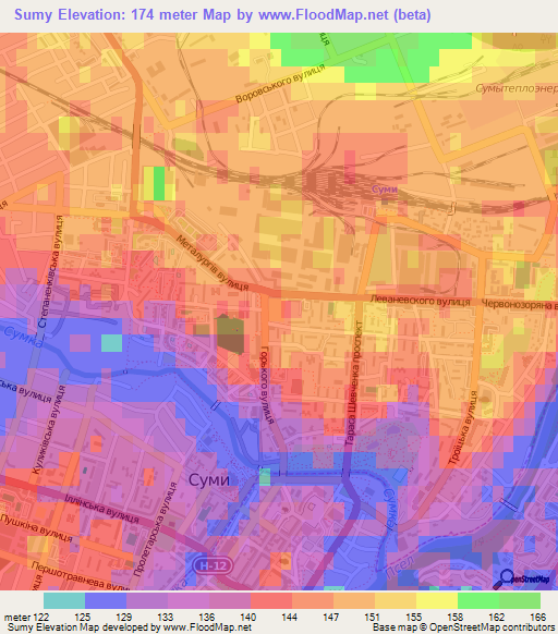 Sumy,Ukraine Elevation Map