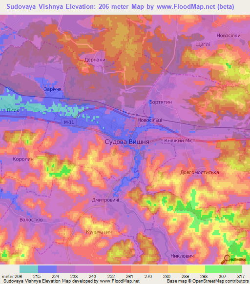 Sudovaya Vishnya,Ukraine Elevation Map