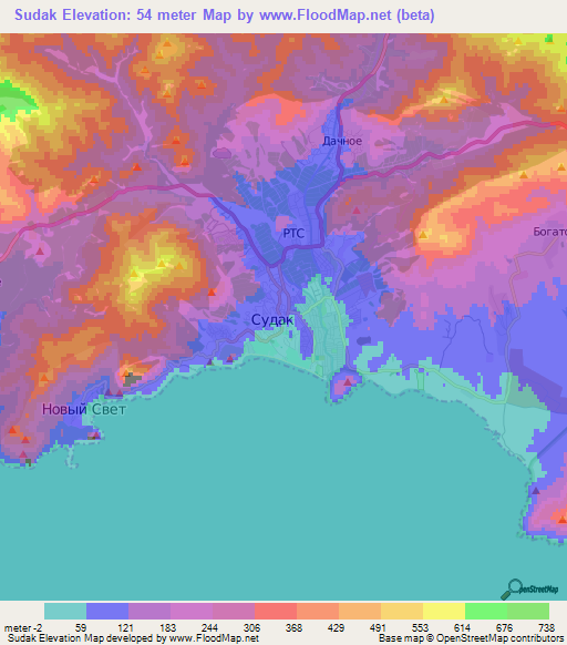 Sudak,Ukraine Elevation Map
