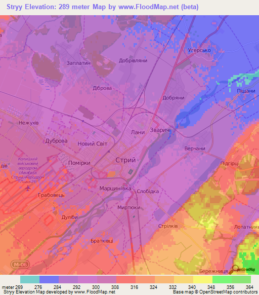Stryy,Ukraine Elevation Map