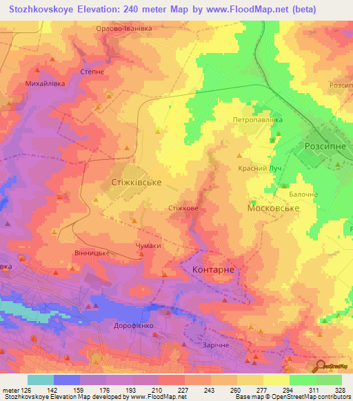 Stozhkovskoye,Ukraine Elevation Map