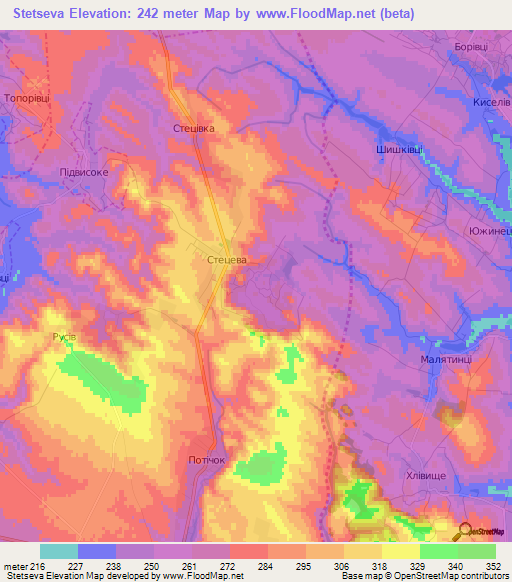 Stetseva,Ukraine Elevation Map