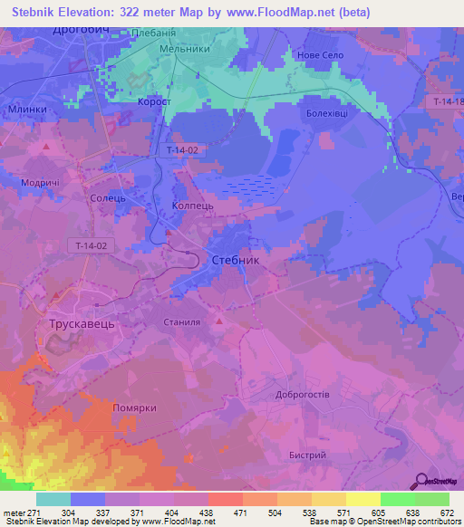 Stebnik,Ukraine Elevation Map